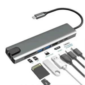 ADAPTADOR Hub USB Tipo C USB-c, 8 En 1, Hdmi+sd/tf+usb3.0+usb-c+pd+lan