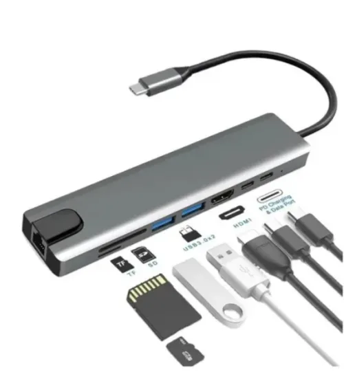 ADAPTADOR Hub USB Tipo C USB-c, 8 En 1, Hdmi+sd/tf+usb3.0+usb-c+pd+lan
