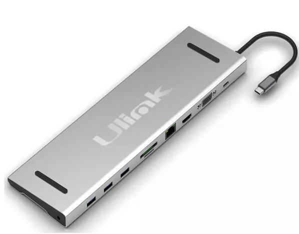 Adaptador Ulink hub multipuerto USB C 10 en 1 HDMI x1 VGA