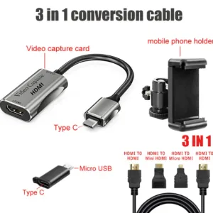 Capturadora De Video HDMI a Tipo C Con soporte para Celular