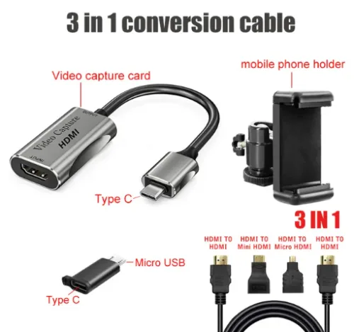 Capturadora De Video HDMI a Tipo C Con soporte para Celular