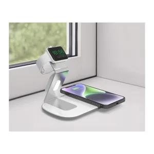 Base de Carga Inalámbrica Dusted 2 en 1 Metalica Blanco para Apple
