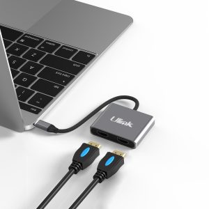 Adaptador Multipuerto USB Tipo C 2 en 1, HDMI*2 Aluminio / mod. UL-ADC201V