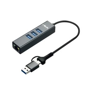 Adaptador USB Tipo C/A a Gigabit RJ45 Con 3 Puertos USB 3.0