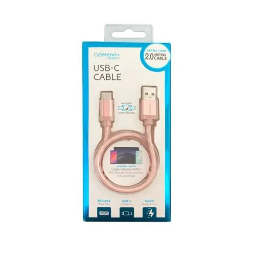 Cable USB-C Vivitar de W/Metal Carga Rápida Color Pink 2 Metros