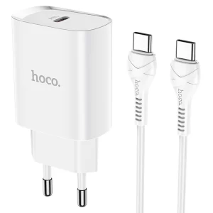 Cargador Hoco N14 PD20W con cable Usb C a Usb C Blanco