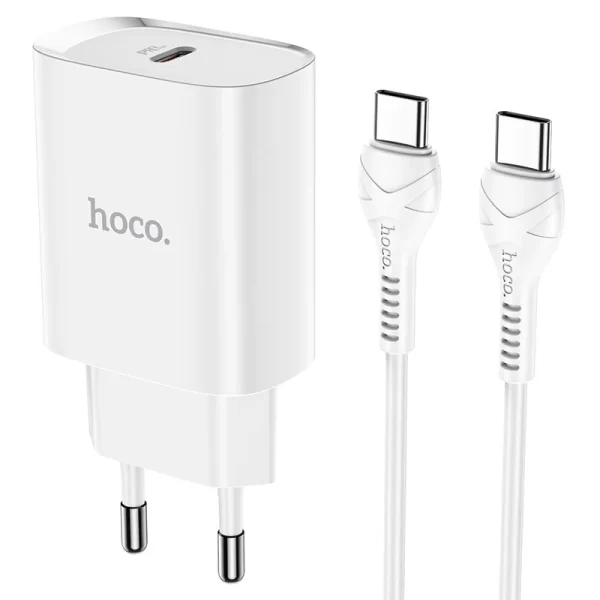 Cargador Hoco N14 PD20W con cable Usb C a Usb C Blanco