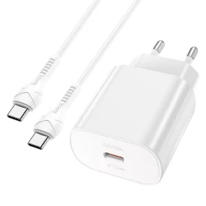Cargador Hoco N22 PD25W cable Usb C a Usb C Blanco