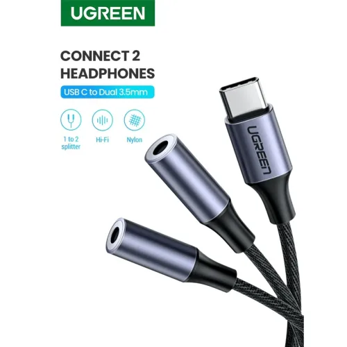 Cable Splitter Audio estéreo USB-C/2Jack 3.5mm M/H 20cm Negro AV144 Ugreen