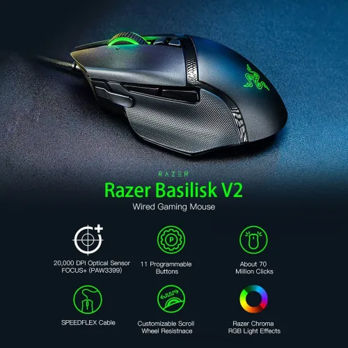Mouse Gamer Razer Basilisk V2 Negro. - Imagen 3