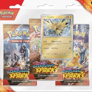 Cartas Pokémon TCG surging sparks blister 3 sobres.