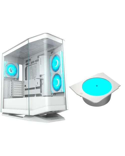 Gabinete gamer Cougar FV270 RGB WHITE 4 ventiladores ARGB + Plataforma giratoria de regalo
