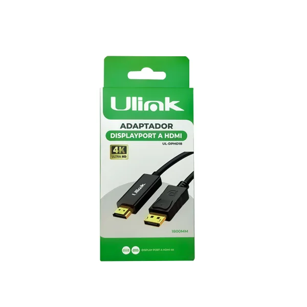 Adaptador de video DisplayPort Macho a HDMI 4K con cable 1,8 M/ mod. ULink DPHD18