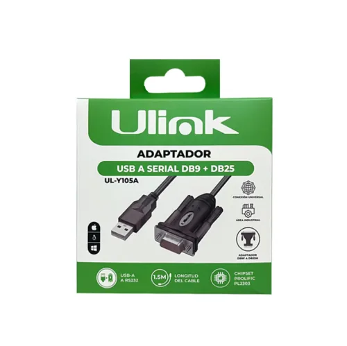 Adaptador USB a Serial DB9 DB25 UL-Y105A