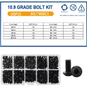 Kit de tornillos pequeños  4mm 5mm 6mm 8mm 10mm Color Negro