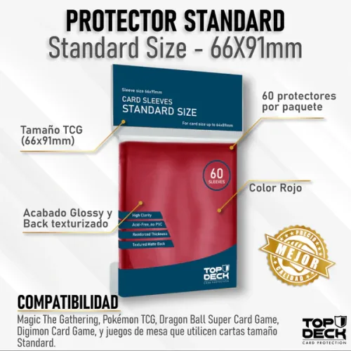 Protectores Cartas Esenciales TCG | TOPDECK Standard 66x91mm color Rojo - Imagen 2