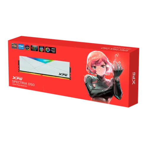 Memoria RAM DDR4 16GB 3600MT/s XPG SPECTRIX D50 RGB, CL18, UDIMM, 1.35V, White