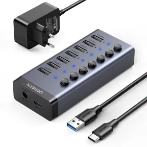 Hub Multifuncional Ugreen 7 en 1 USB Tipo C - 7x USB Tipo A 3.0 PowerDelivery 12V - gris (CM481)