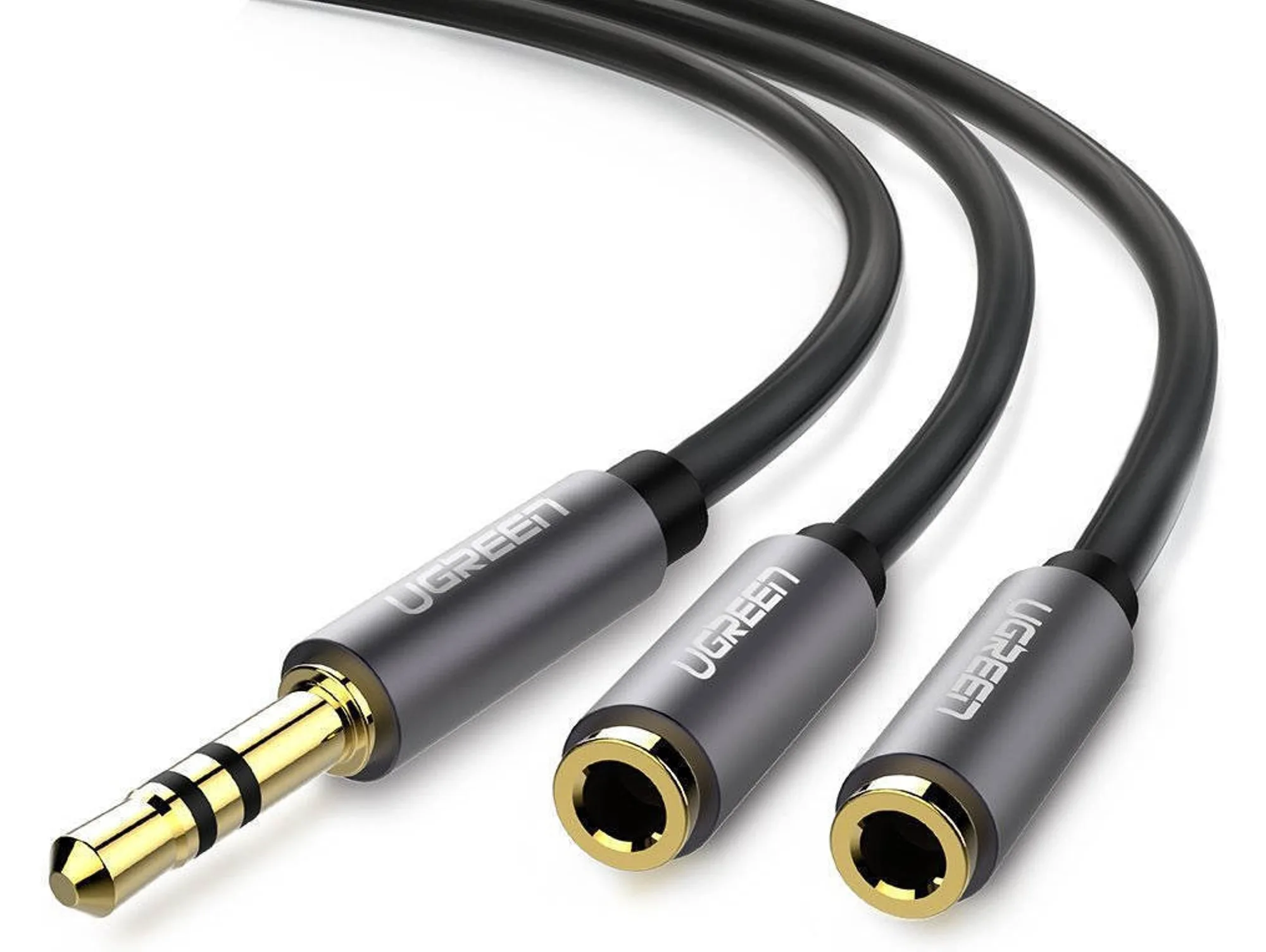 Cable de Audio Ugreen Splitter M/2H estereo Jack negro trenzado Plug 3.5mm