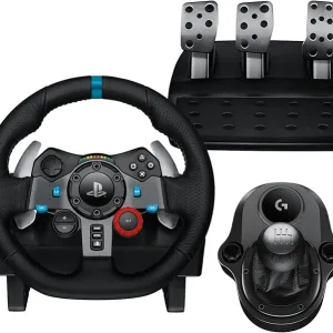 Logitech G G29 SE Driving Force, volante de carreras y pedales, Force Feedback, Cuero auténtico + Palanca de cambio, Para PS5, PS4 y PC, Mac - Negro