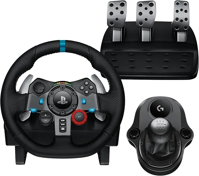 Logitech G G29 SE Driving Force, volante de carreras y pedales, Force Feedback, Cuero auténtico + Palanca de cambio, Para PS5, PS4 y PC, Mac - Negro
