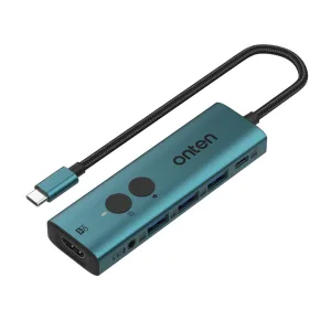 Adaptador Multipuerto HUB ONTEN USB-C 6 en 1 con Boton para Monitor / OTN-UC123+