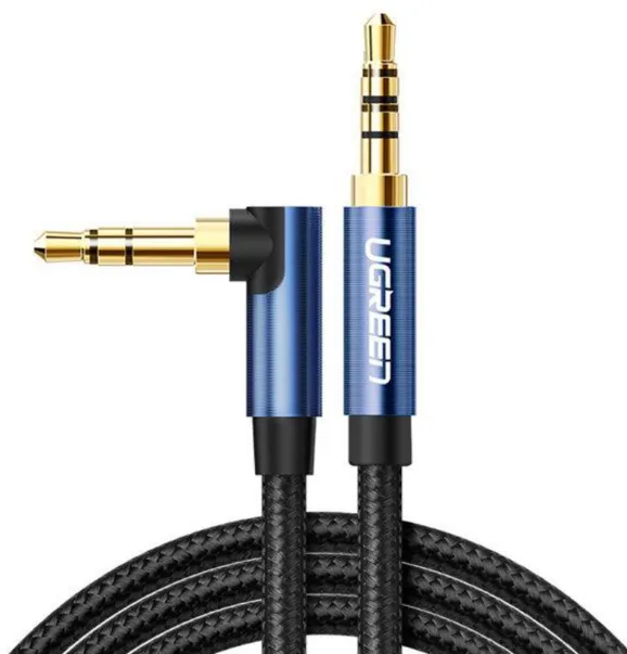 Cable Auxiliar Angulado UGREEN 2 X Mini Jack 3,5 Mm 1,5 M Azul Av112