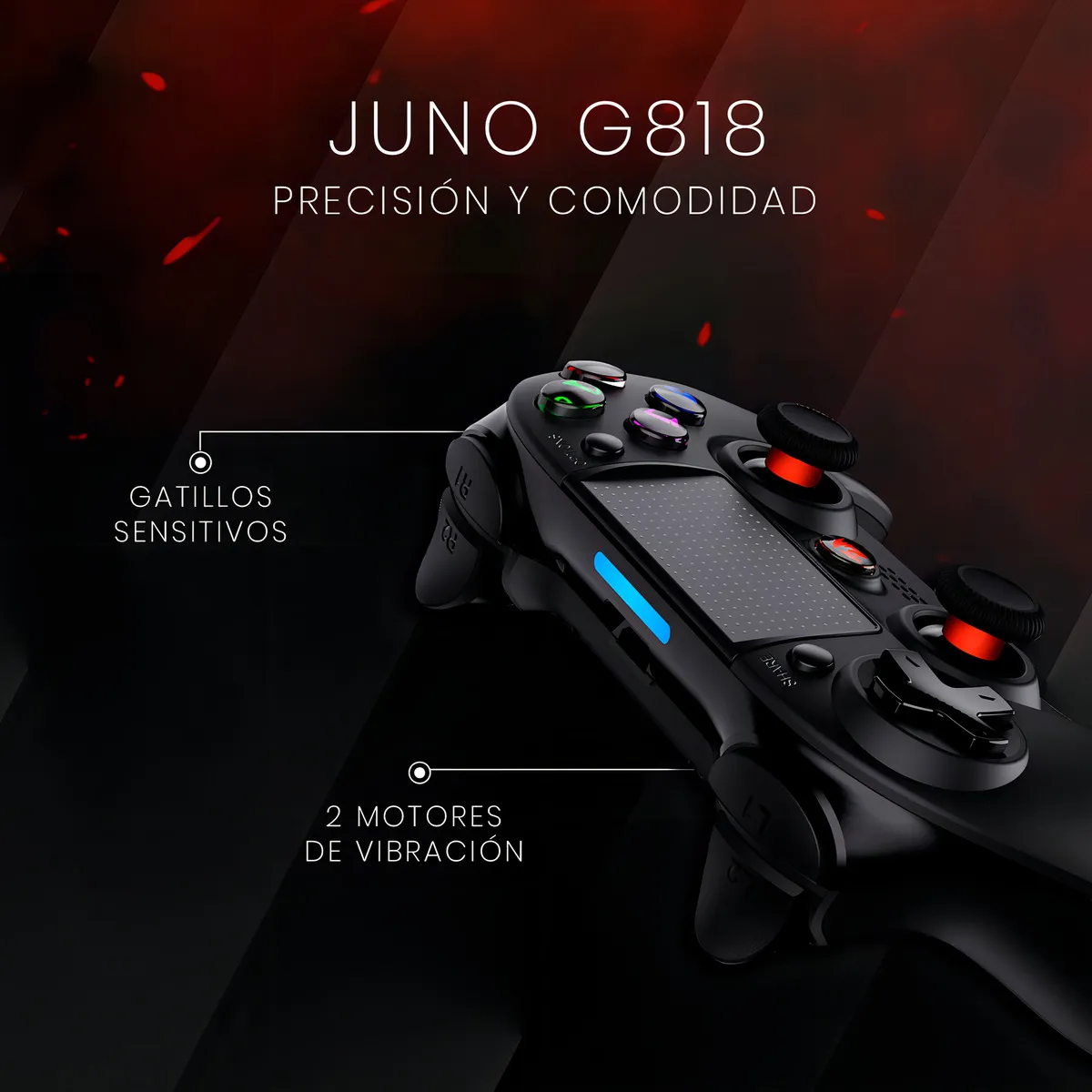 Control Joystick Gamer Redragon Juno G818 Bluetooth / Alambrico, Negro, Panel Táctil, Conector 3.5mm - Imagen 6