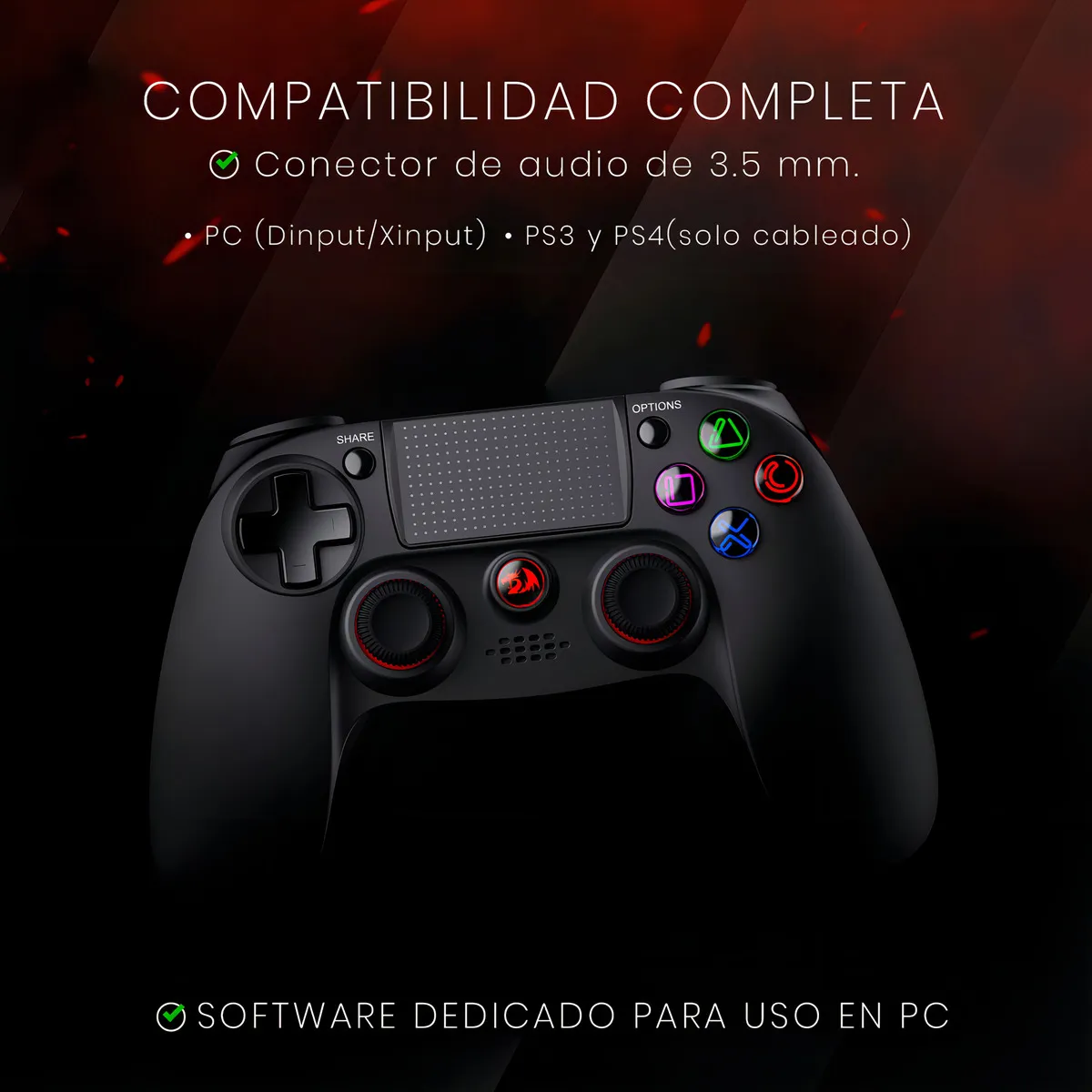 Control Joystick Gamer Redragon Juno G818 Bluetooth / Alambrico, Negro, Panel Táctil, Conector 3.5mm - Imagen 4