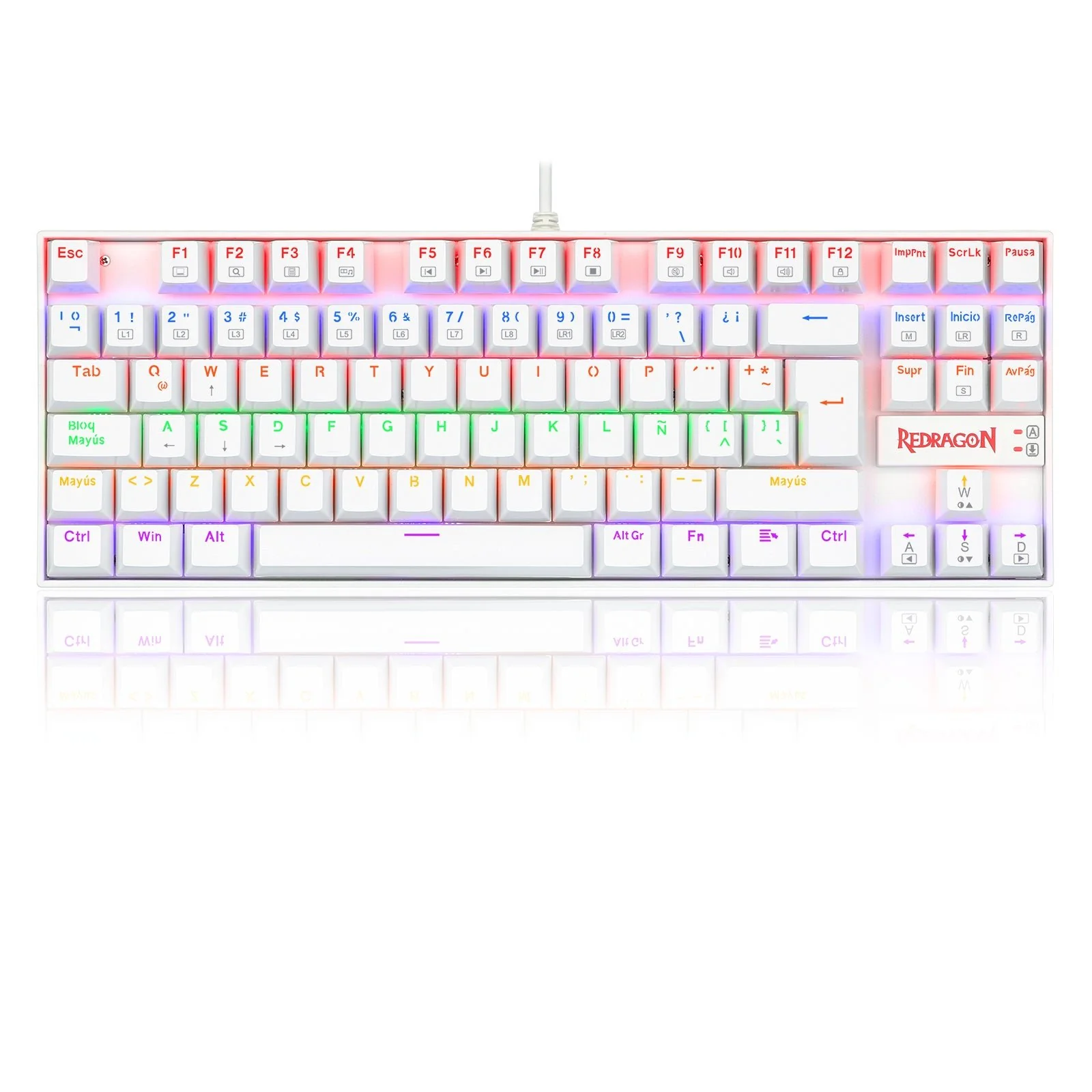 Teclado Gamer Redragon KUMARA K552W-KR Rainbow Switch Red Blanco Alambrico Español