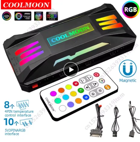 Controlador ARGB Coolmoon de 4 pines, PWM, 5V, 3 pines, ARGB AURA SYNC, ventilador de refrigeración, Control remoto inteligente para ASUS MSI, carcasa de PC, radiador de chasis