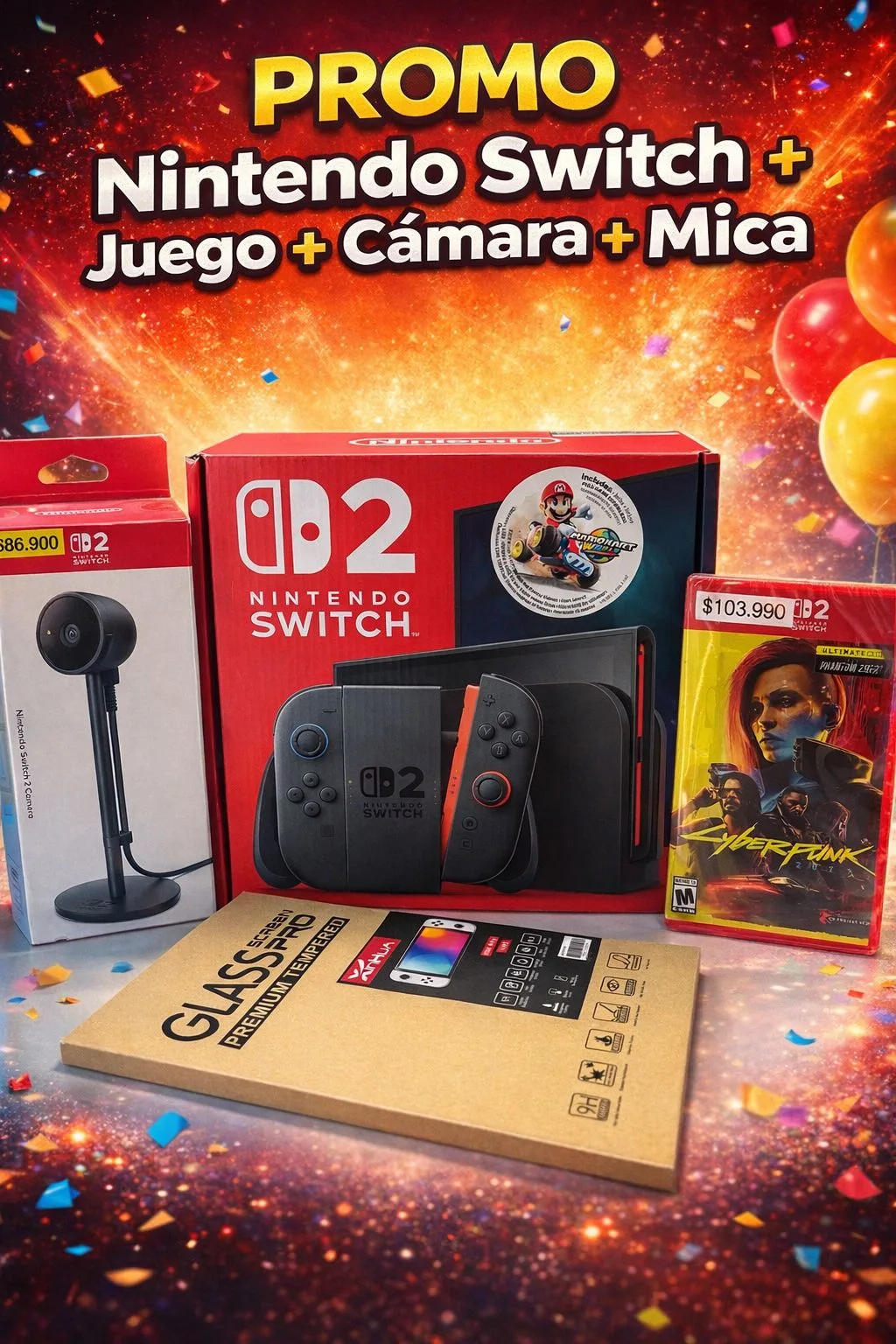 Promo Consola Nintendo Switch 2 (Open Box) + Cyberpunk 2077: Ultimate Edition NS2 + Camara para Nintendo Switch 2 + Mica NS2