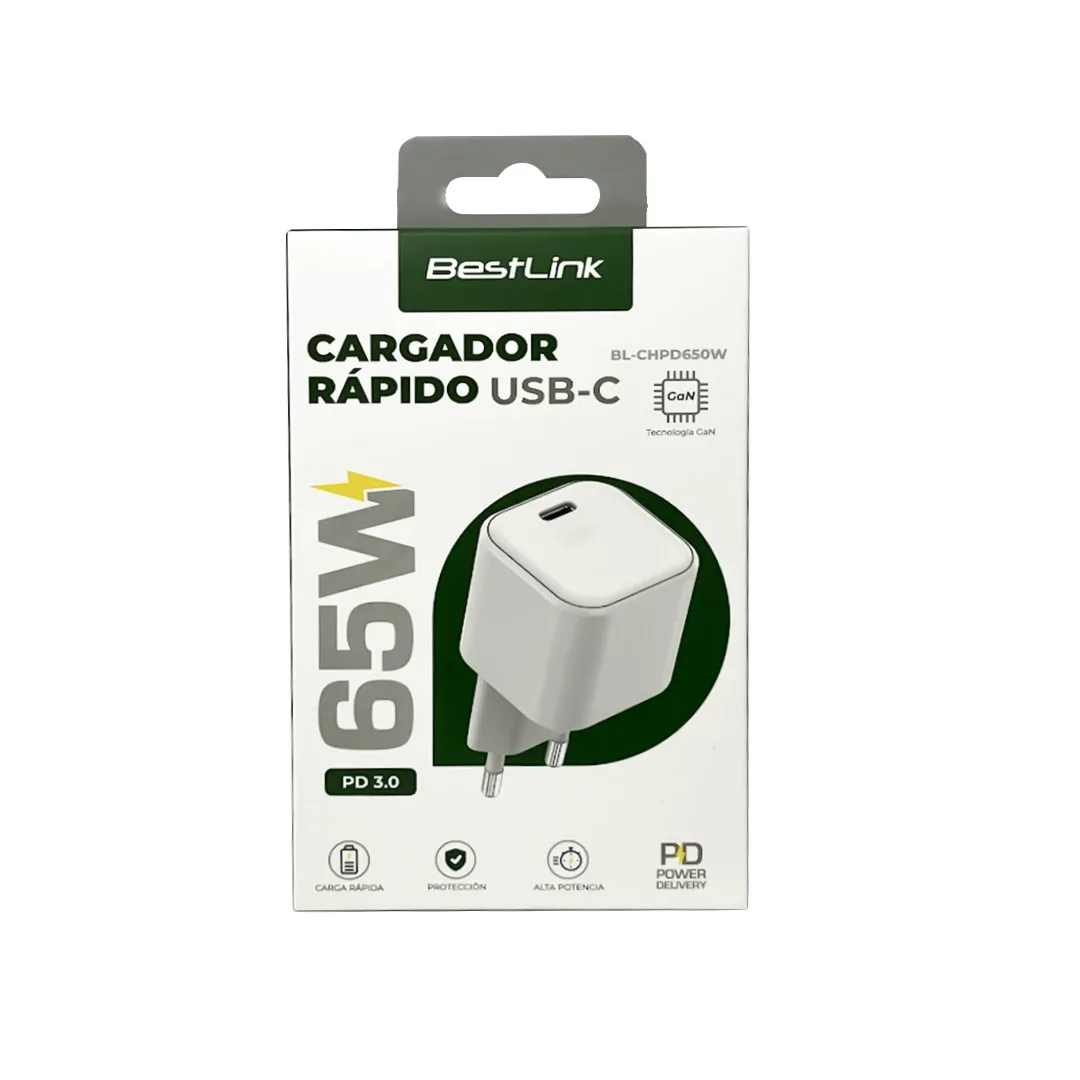 Cargador Rápido USB-C 65W GaN Power Delivery Mod. BL-CHPD650W