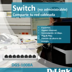 DGS-1008A D-LINK 8-1000 Gigabit Switch Desktop no-Administrable no-Rack inc5v1A