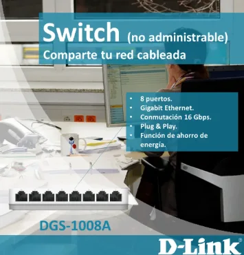 DGS-1008A D-LINK 8-1000 Gigabit Switch Desktop no-Administrable no-Rack inc5v1A
