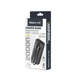 Power bank 20.000mah carga rápida 22,5W, display y 2 cables integrados color negro BL-PB20BQC