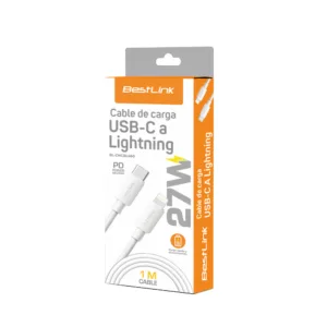 Cable cargador y sincronizador USB C - L 27W color blanco PVC 1mt BL-CHCBL460