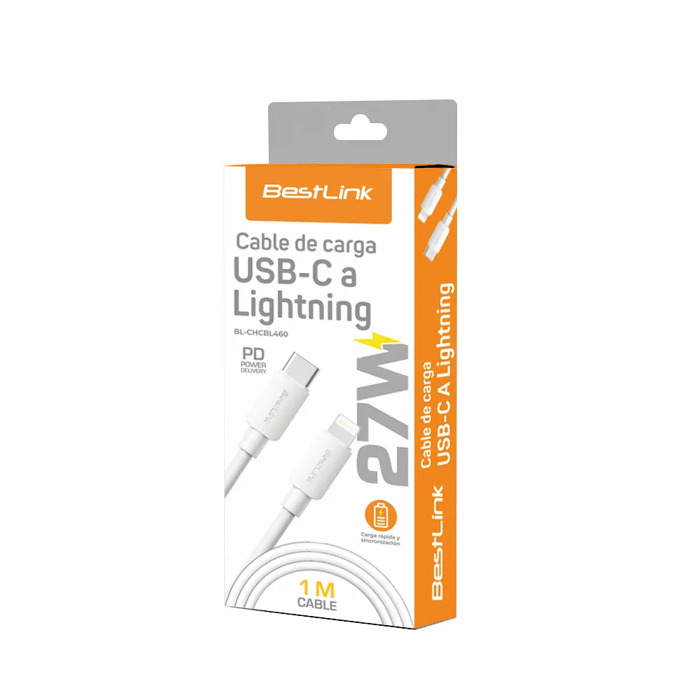 Cable cargador y sincronizador USB C - L 27W color blanco PVC 1mt BL-CHCBL460