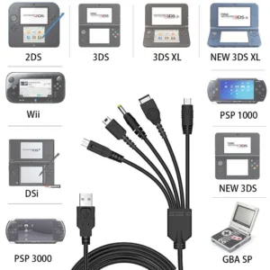 Cable USB Cargador Multiconsola 6 en 1 para Consolas Retro y Portátiles