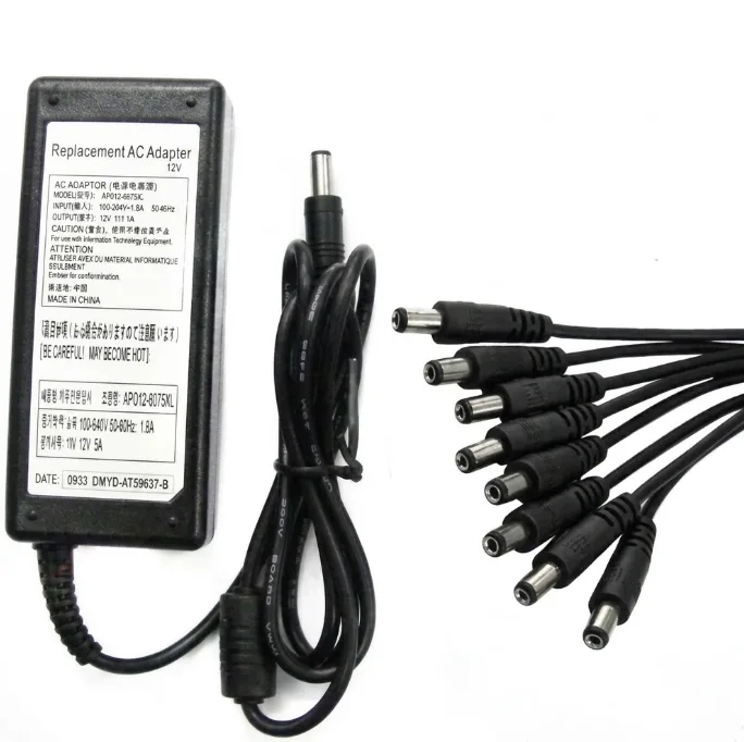 CARGADOR CAMARAS 12V - 8A CON CABLE PULPO 8 BOCAS