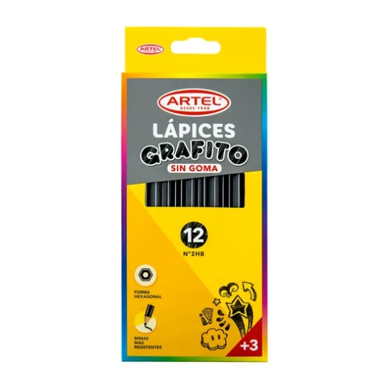 LAPIZ GRAFITO 2 HB EXAGONAL SIN GOMA CAJA 12 UN ARTEL