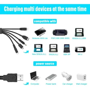 Multi Cable 5 en 1 para Nintendo 3DS, DS Lite, 2DS, PSP y Wii U