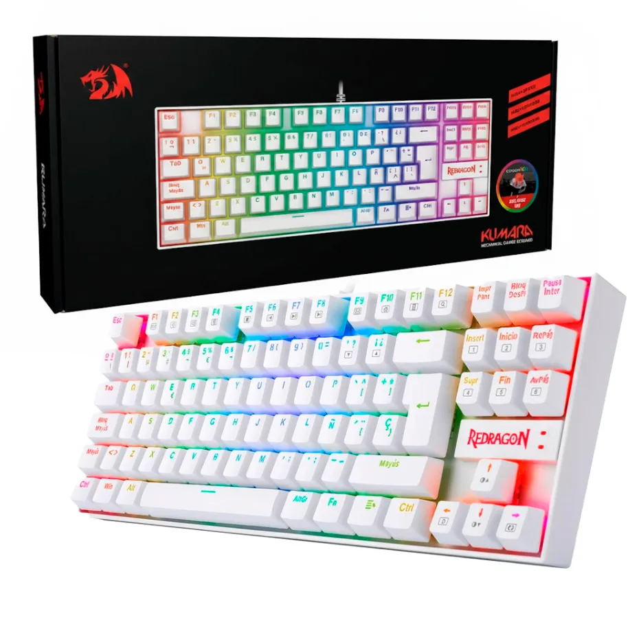 Teclado Gamer Redragon Kumara White red Switch Español K552W-RGB-1R-SP
